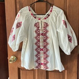 Solitaire White and Pink Embroidered Blouse